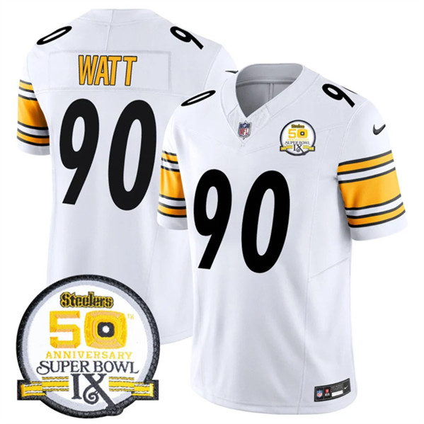 Men's Pittsburgh Steelers #90 T.J. Watt White 2024 F.U.S.E. 50th Anniversary Of Super Bowl IX Alternate Vapor Untouchable Limited Football Stitched Jersey